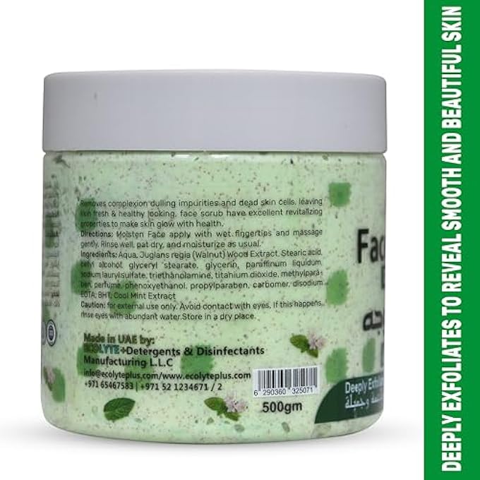 ECOLYTE+ FACE SCRUB LA PARISIENNE, DEEPLY EXFOLIATES, REVEAL SMOOTH & BEAUTIFUL SKIN, EXFOLIATING SCRUB, FACIAL EXFOLIANT, MOISTURIZING, GLOWING SKIN - (COOL MINT, 500 ML) - Image 2
